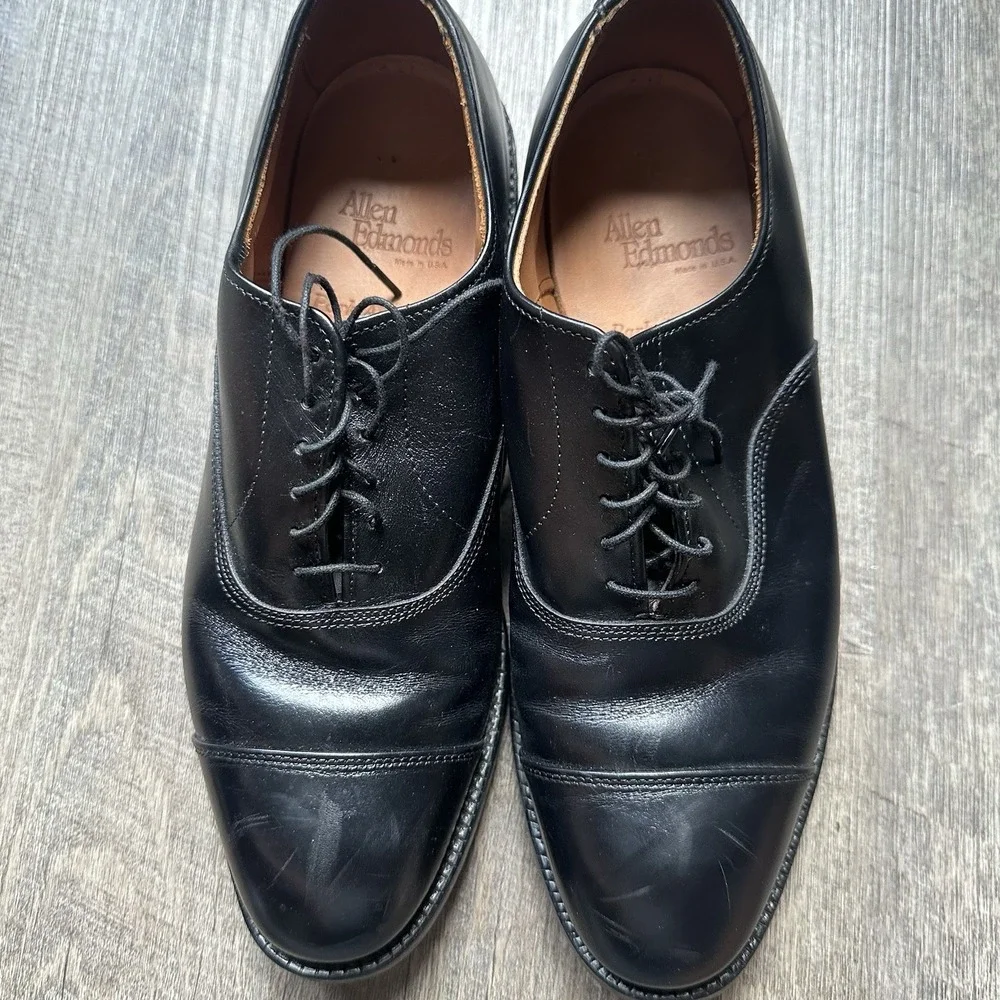 Allen Edmonds Park Avenue Black Cap Toe Oxfords Size Men's 7.5 Clean Condition